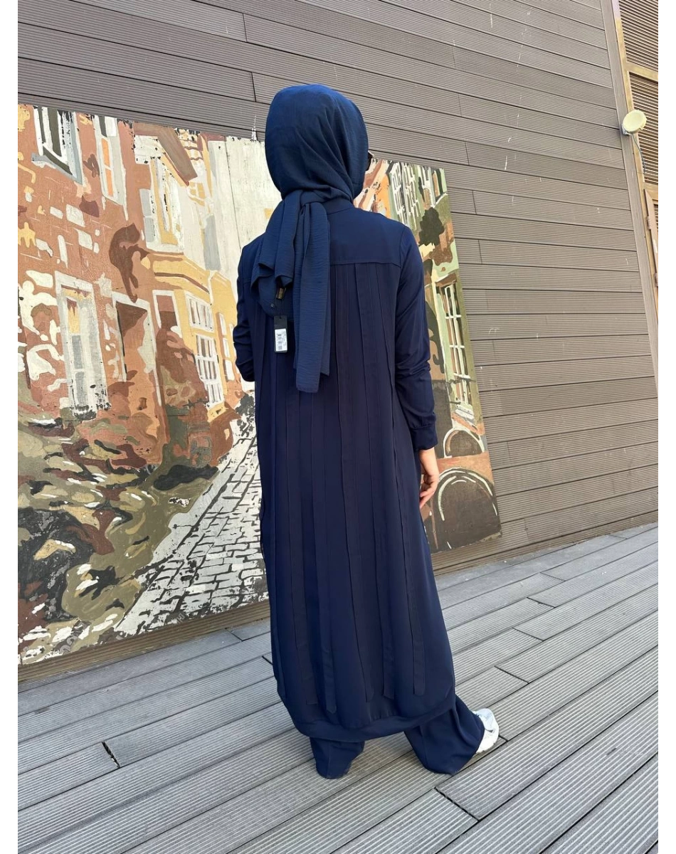 RedShow 25165 Lacivert Şerit Detay Büyük Beden Ferace