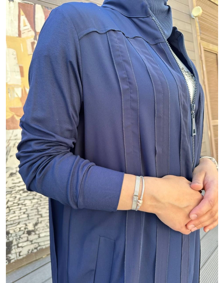 RedShow 25165 Lacivert Şerit Detay Büyük Beden Ferace