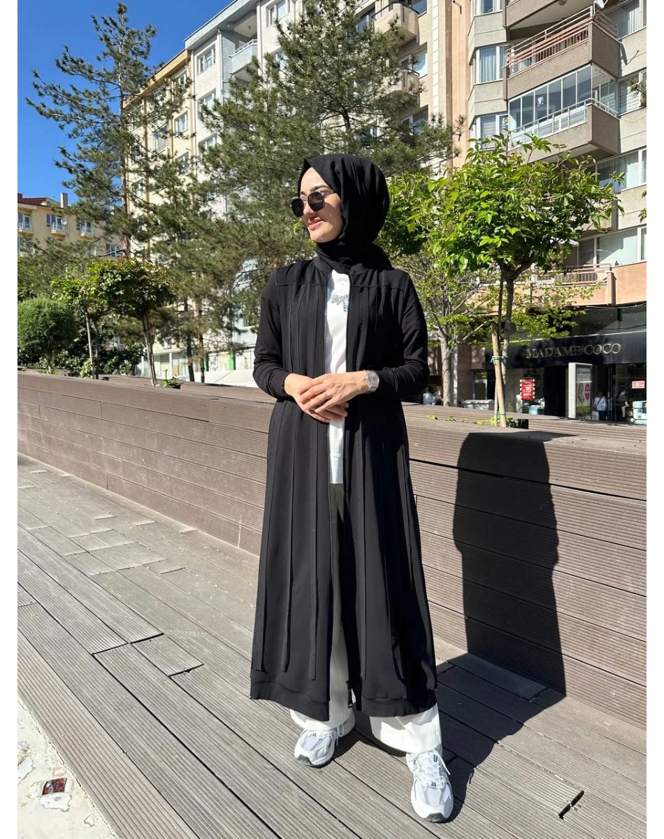 RedShow 25165 Siyah Şerit Detaylı Ferace