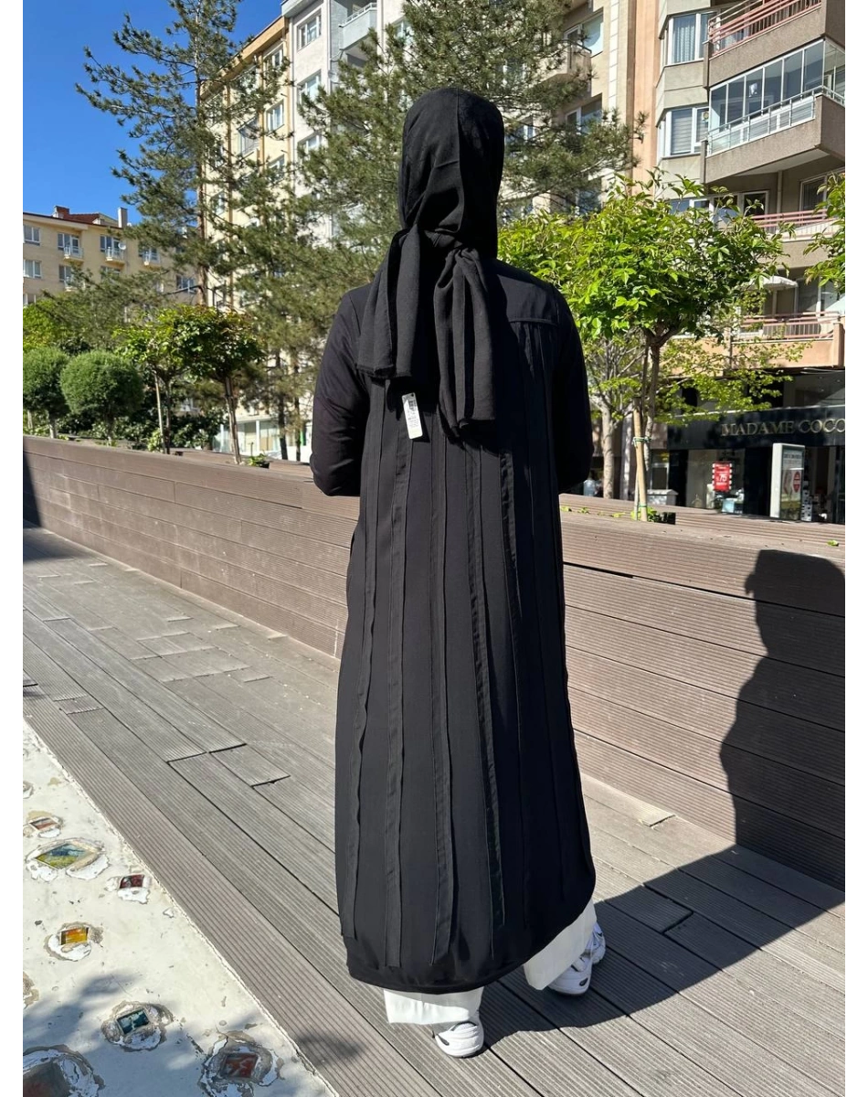 RedShow 25165 Siyah Şerit Detaylı Ferace