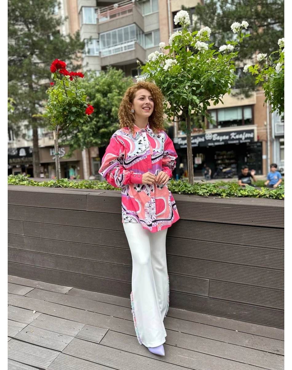 Senna 5011S23 Pembe Paça Detaylı Pantolon