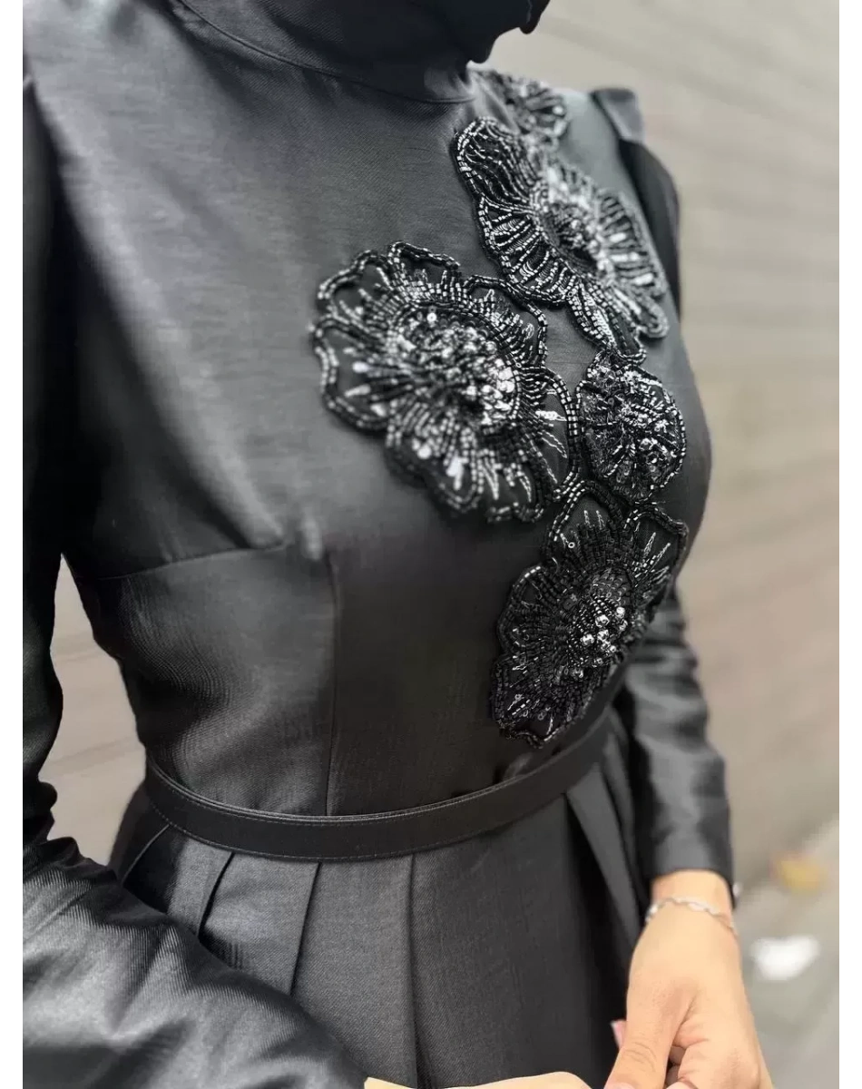 Senna SD241041030035 Siyah Antique Flowers Abiye