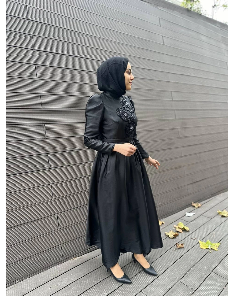 Senna SD241041030035 Siyah Antique Flowers Abiye