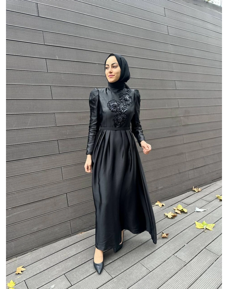 Senna SD241041030035 Siyah Antique Flowers Abiye