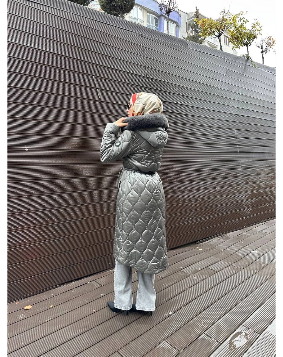 Trenç 5628 Gri Soğan Desenli Şişme Kaban