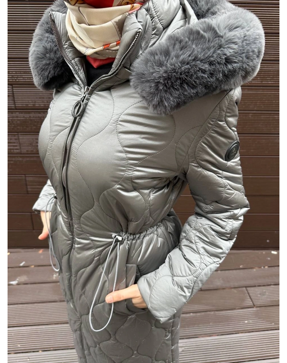 Trenç 5628 Gri Soğan Desenli Şişme Kaban