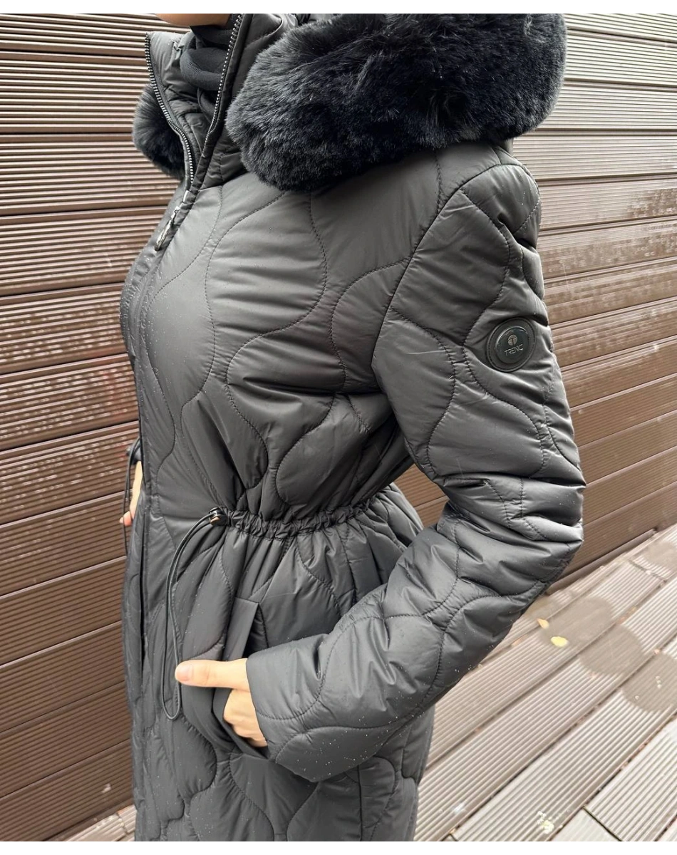 Trenç 5628 Siyah Soğan Desenli Şişme Kaban