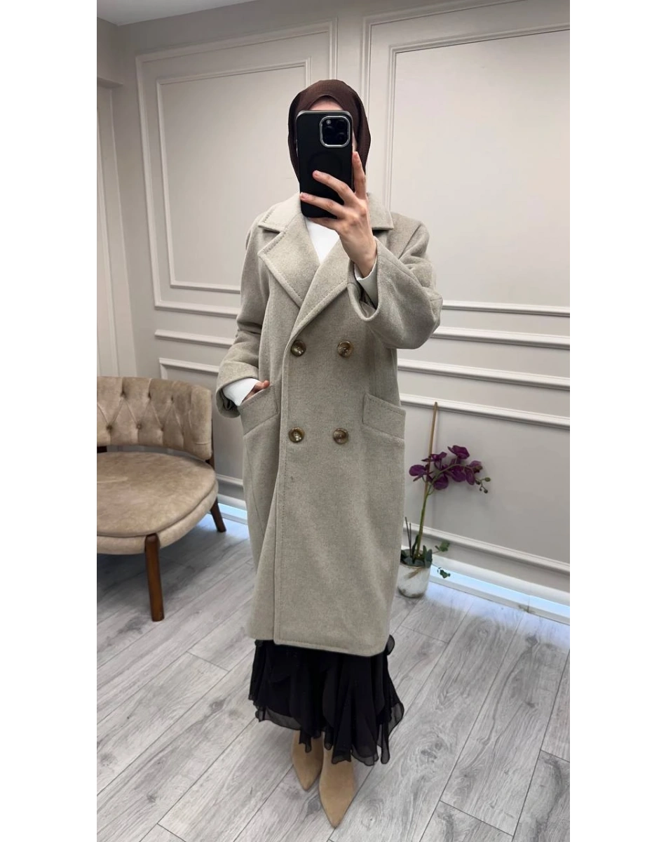Trenç 5736 Camel Şal Yaka Kaşe Kaban