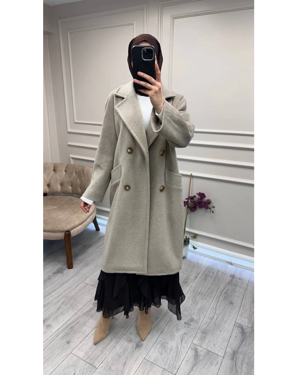 Trenç 5736 Camel Şal Yaka Kaşe Kaban