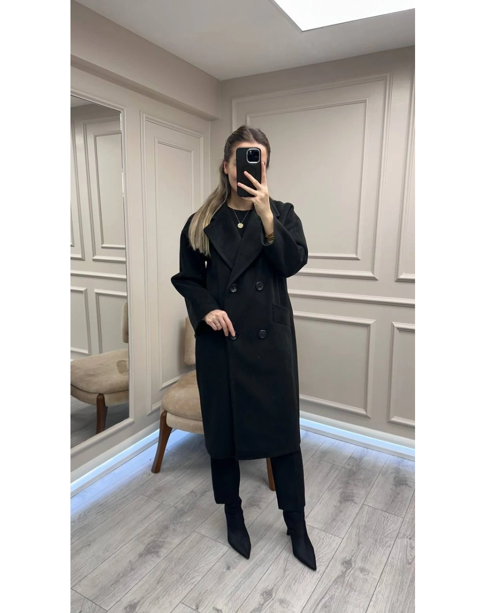 Trenç 5736 Siyah Şal Yaka Kaşe Kaban