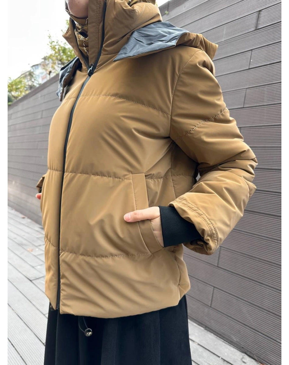 Trenç 5795 Camel Ribanalı Kapitone Mont