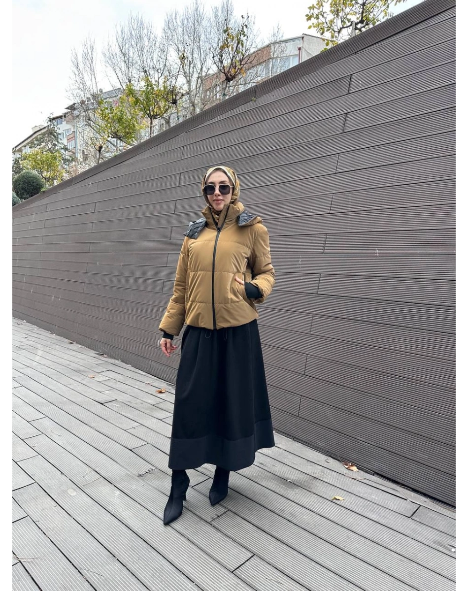 Trenç 5795 Camel Ribanalı Kapitone Mont