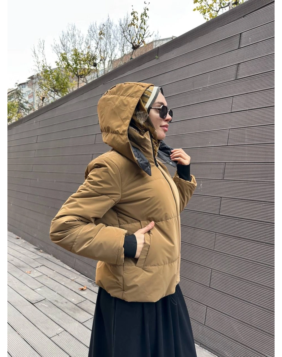 Trenç 5795 Camel Ribanalı Kapitone Mont