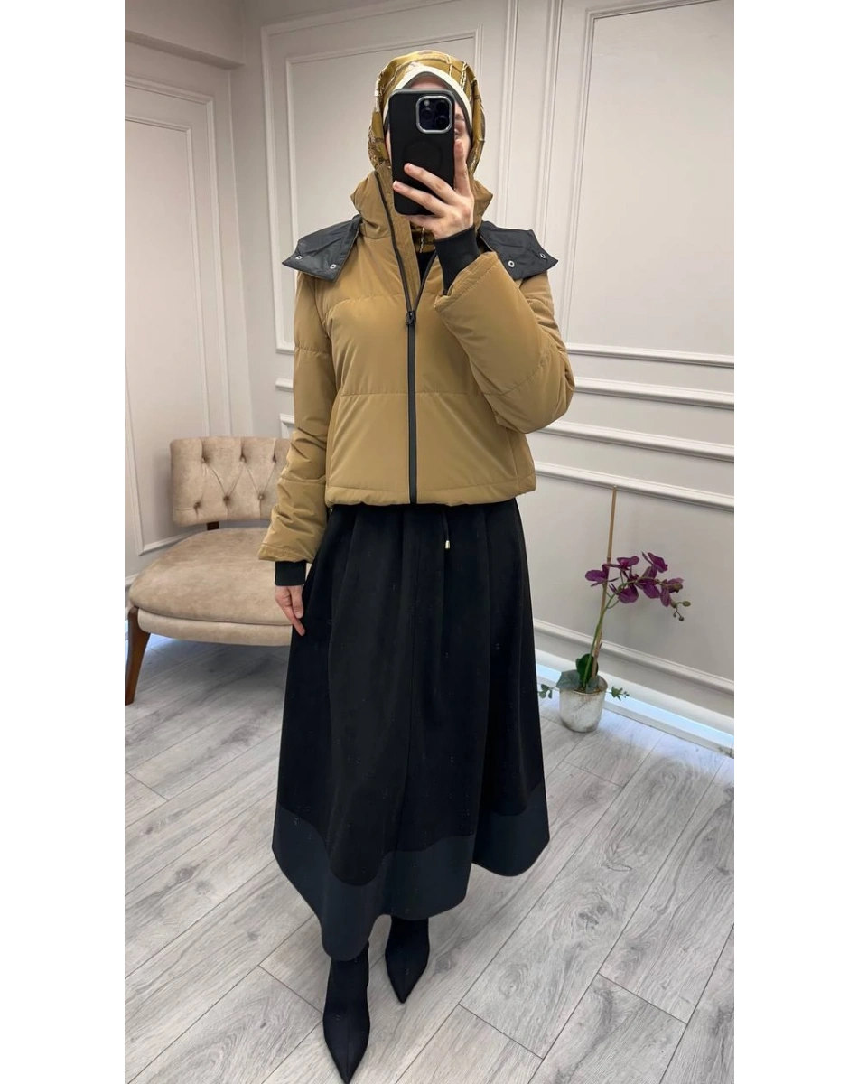 Trenç 5795 Camel Ribanalı Kapitone Mont