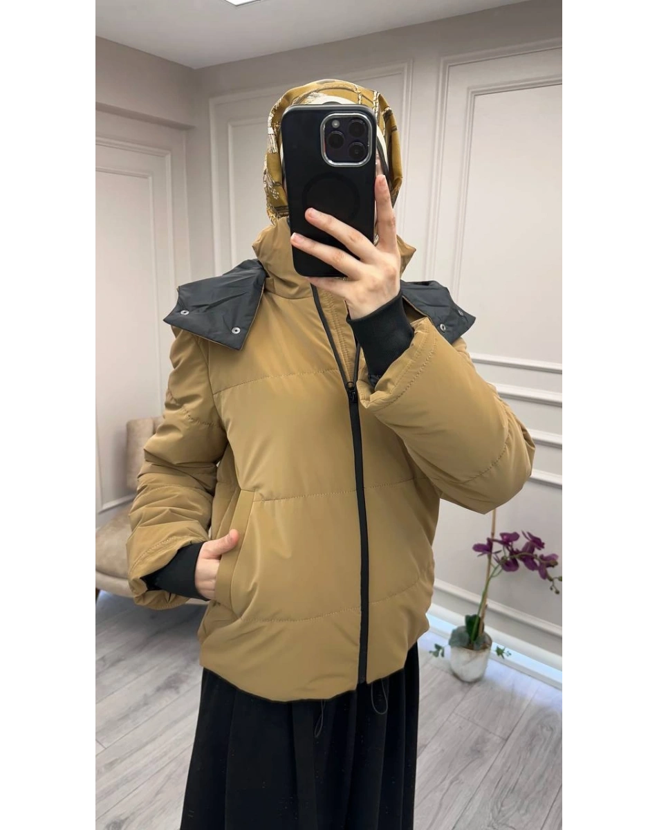 Trenç 5795 Camel Ribanalı Kapitone Mont