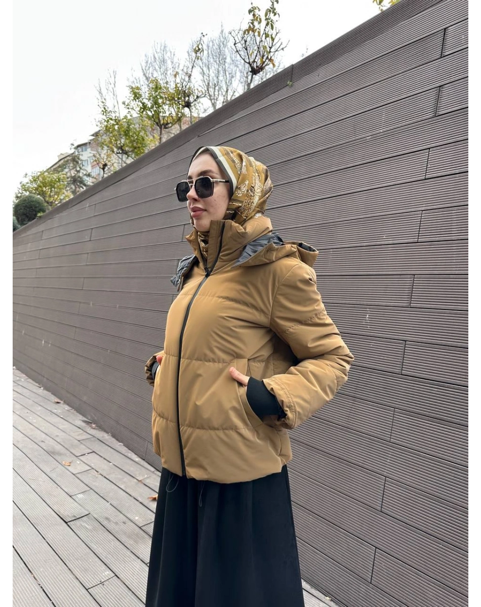 Trenç 5795 Camel Ribanalı Kapitone Mont