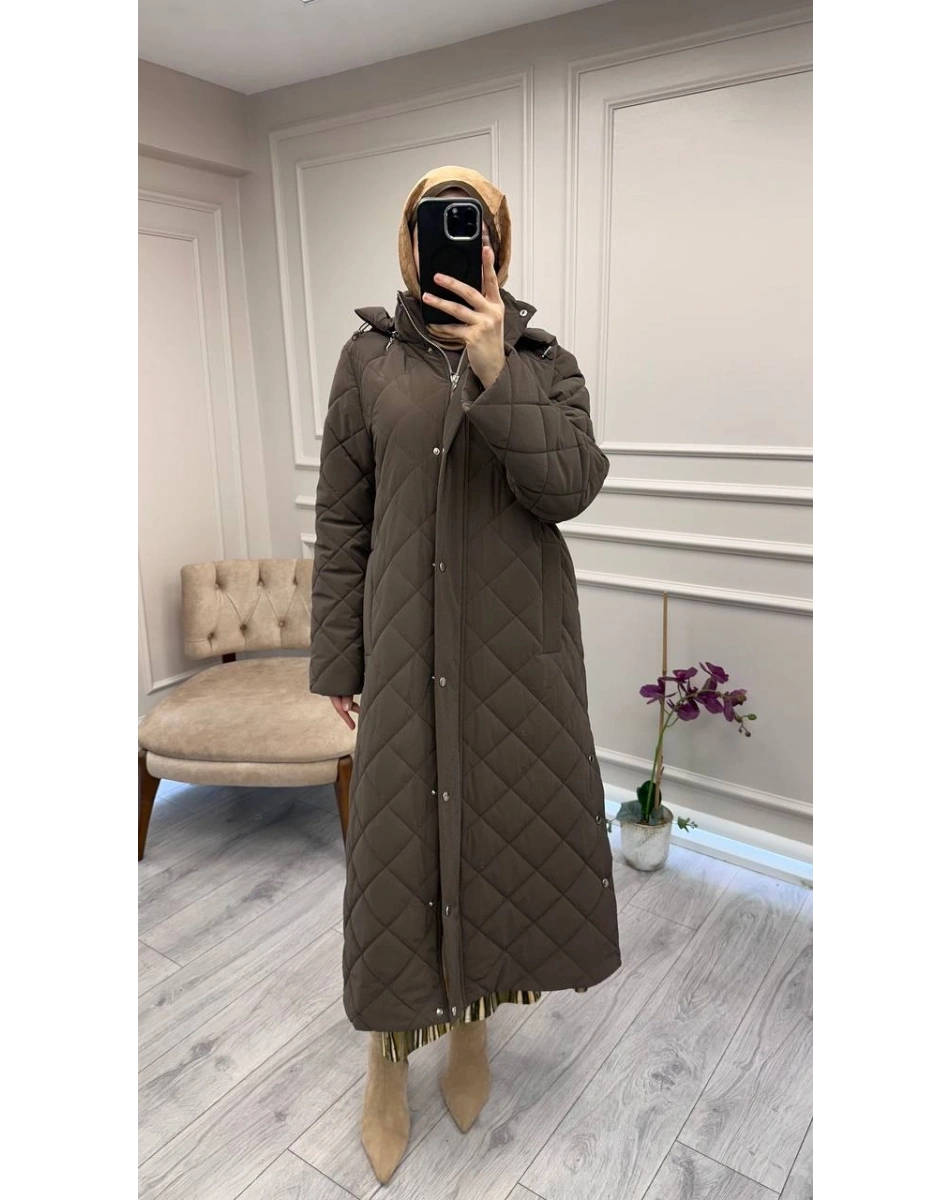 Trenç 5921 Kahve Baklava Desen Çıtçıtlı Kaban