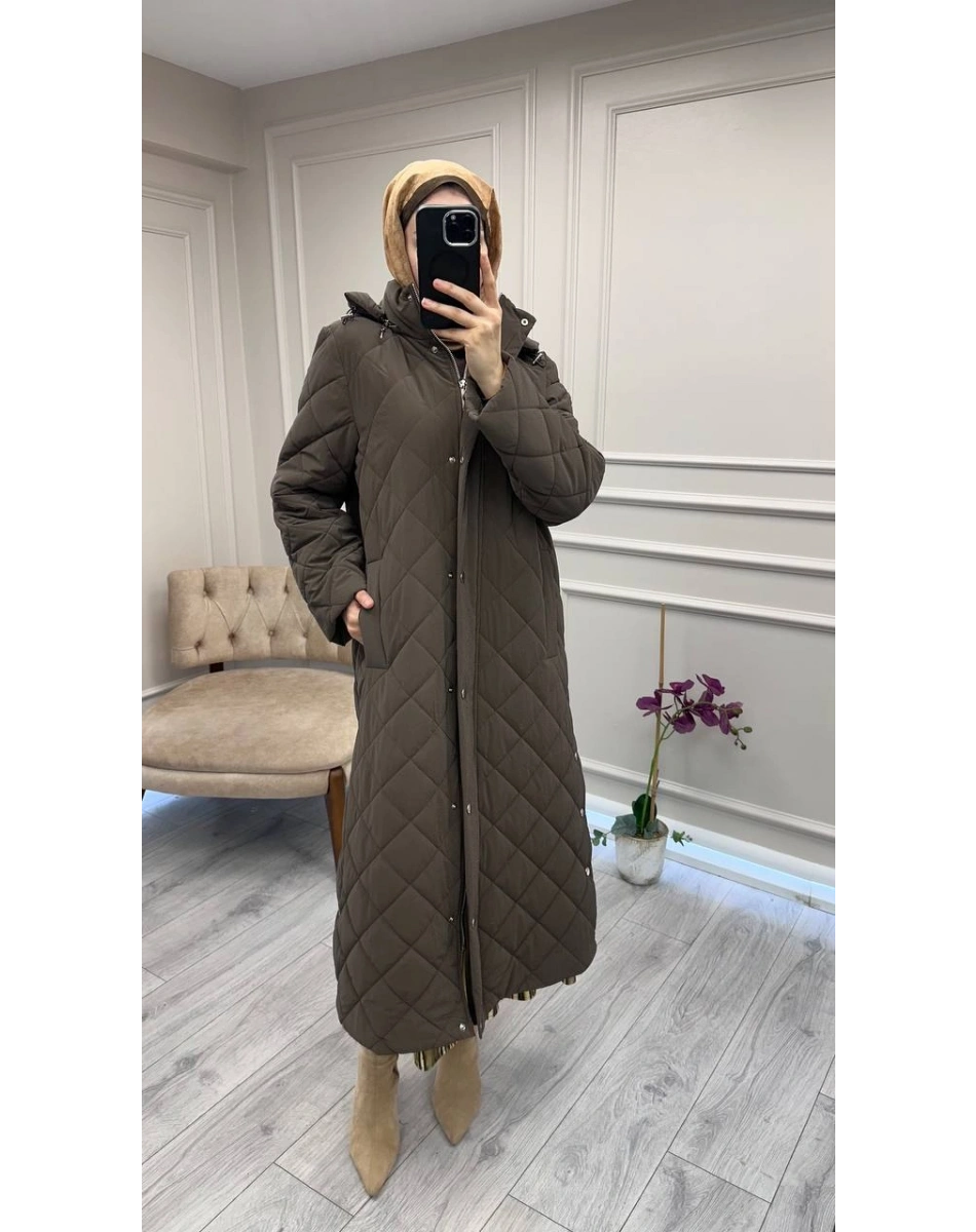 Trenç 5921 Kahve Baklava Desen Çıtçıtlı Kaban