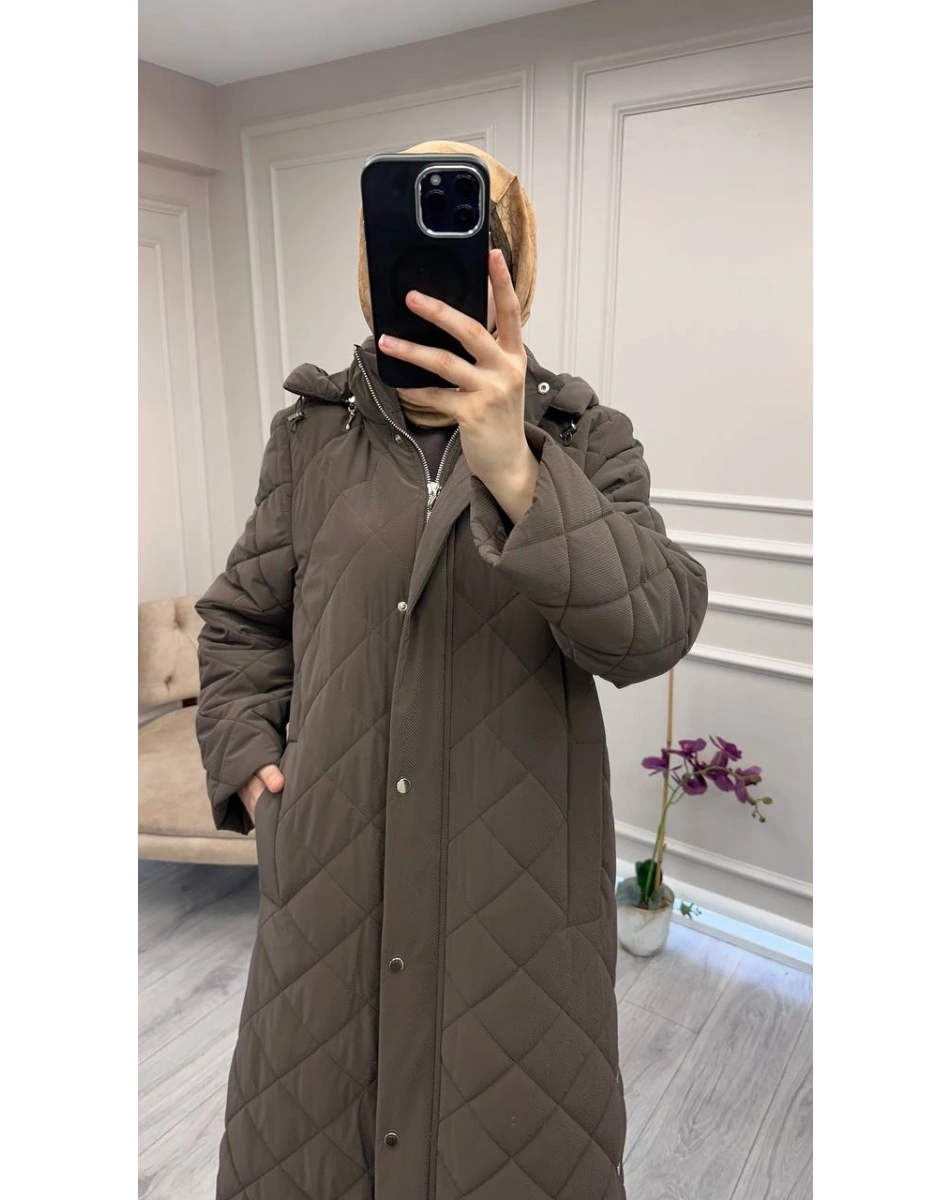 Trenç 5921 Kahve Baklava Desen Çıtçıtlı Kaban