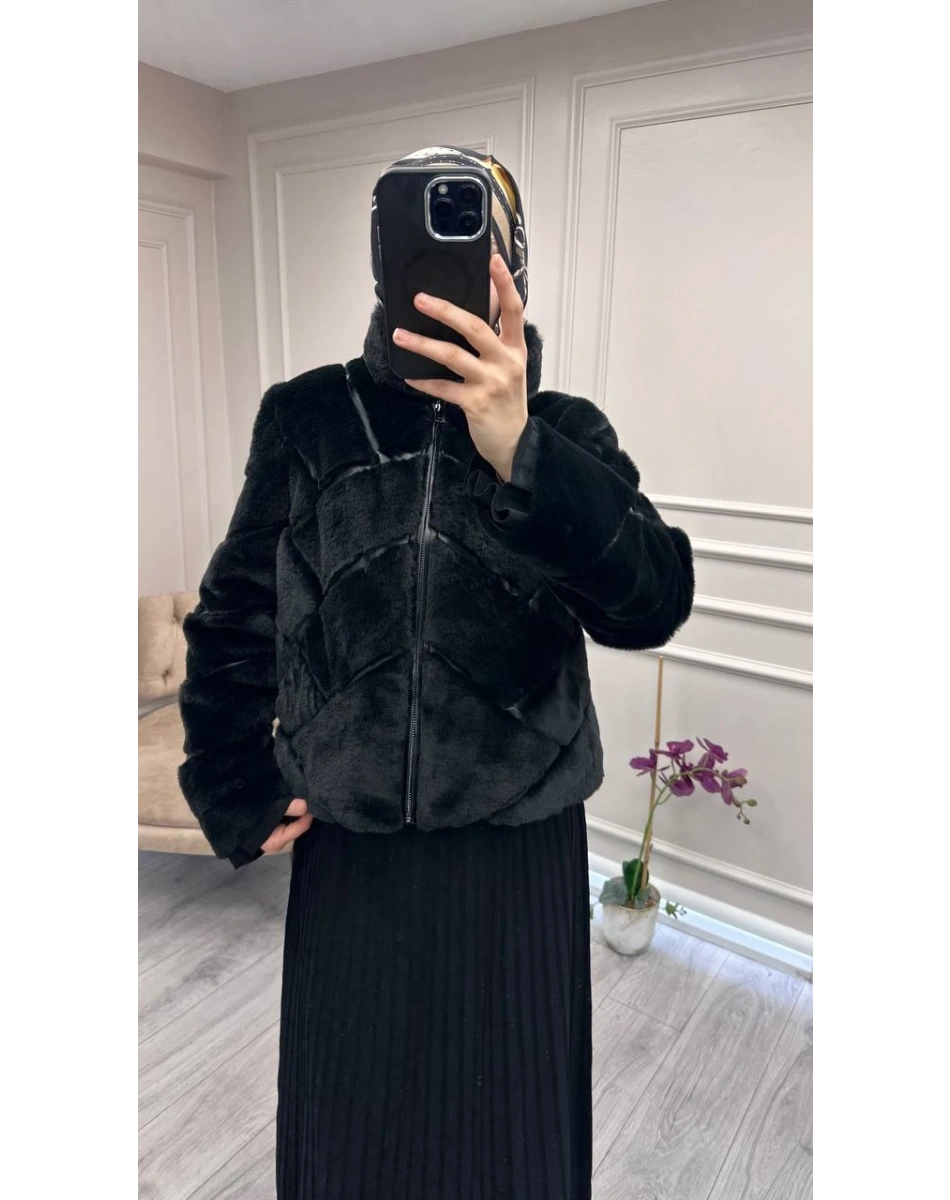 Trenç 7041 Siyah Kürk Mont