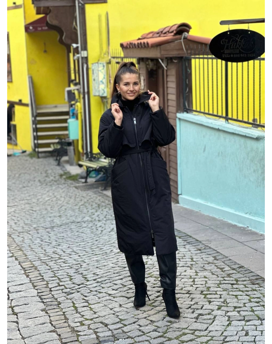 Venöve 24FWKBN0006 Siyah Astin Kaban