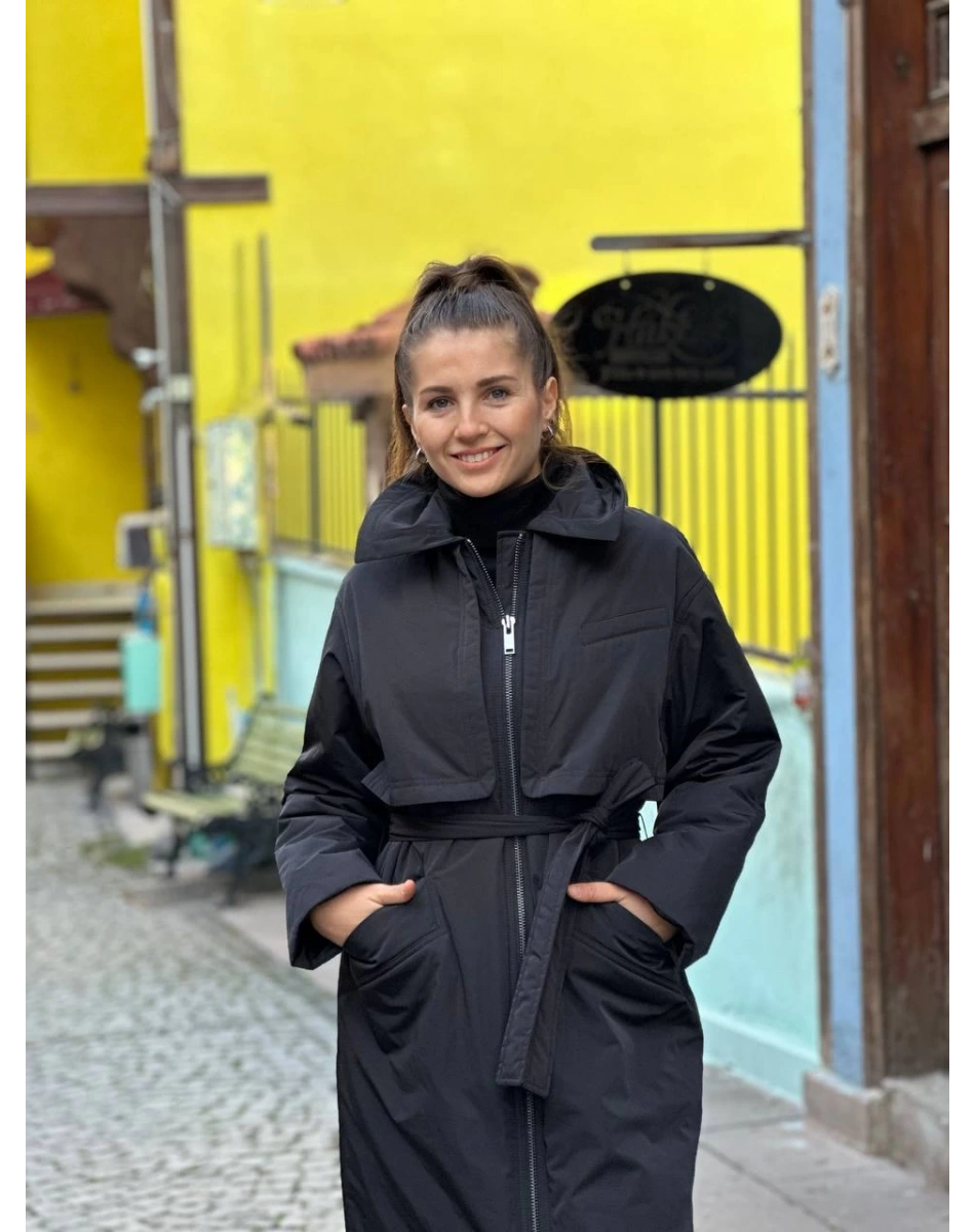 Venöve 24FWKBN0006 Siyah Astin Kaban