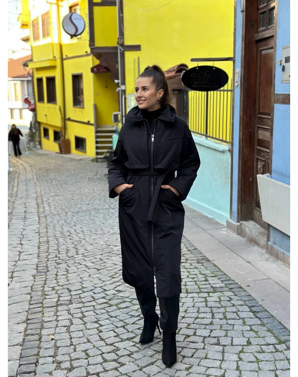 Venöve 24FWKBN0006 Siyah Astin Kaban