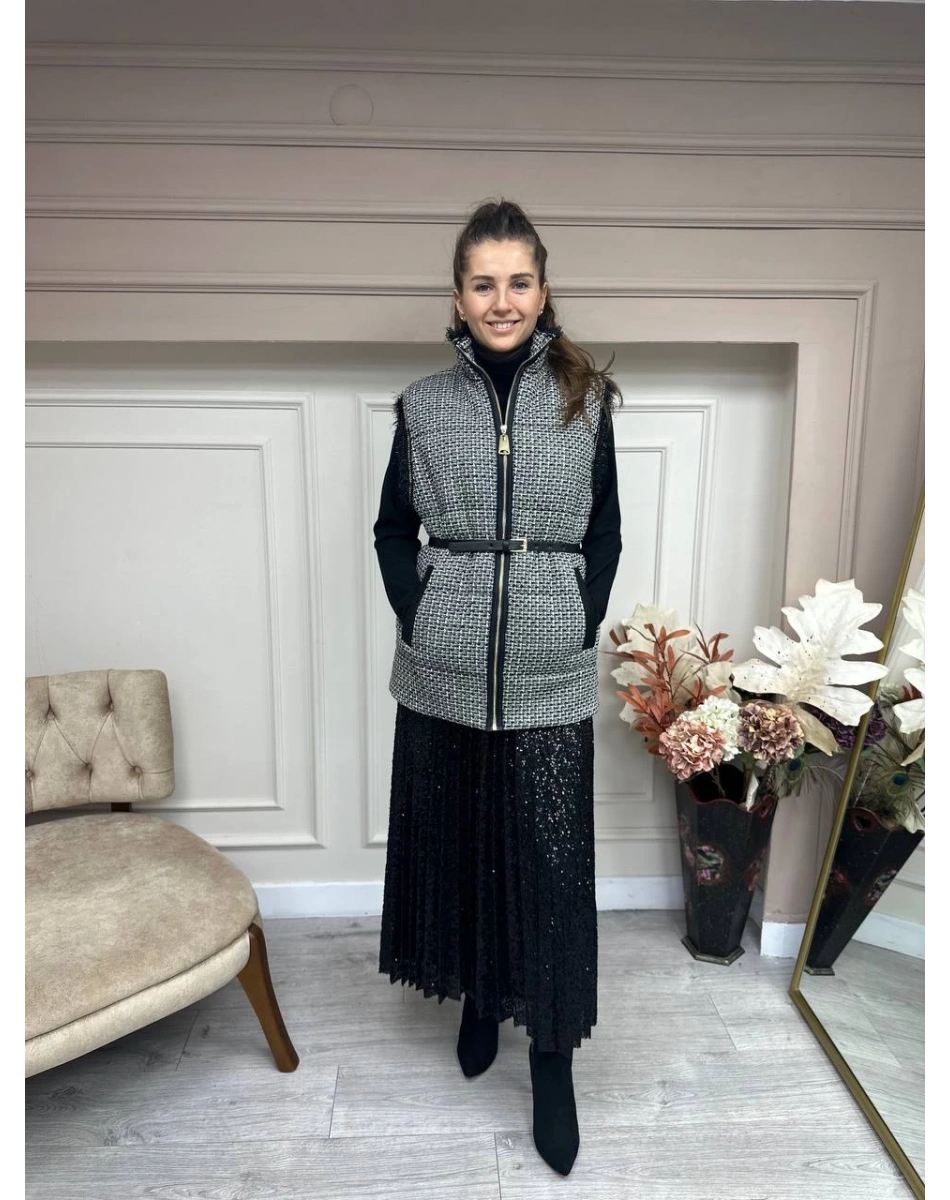 Venöve 24FWYLK0004 Siyah Ekose Fera Yelek