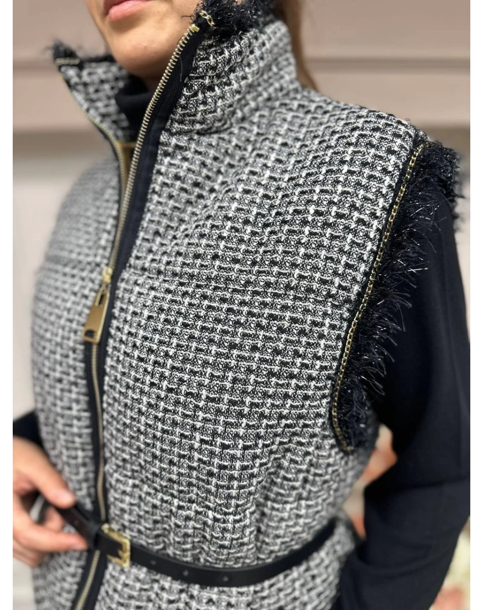 Venöve 24FWYLK0004 Siyah Ekose Fera Yelek