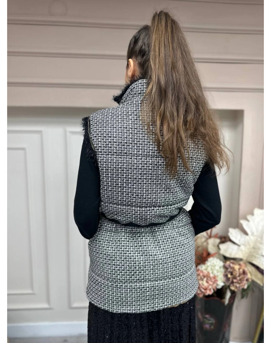 Venöve 24FWYLK0004 Siyah Ekose Fera Yelek