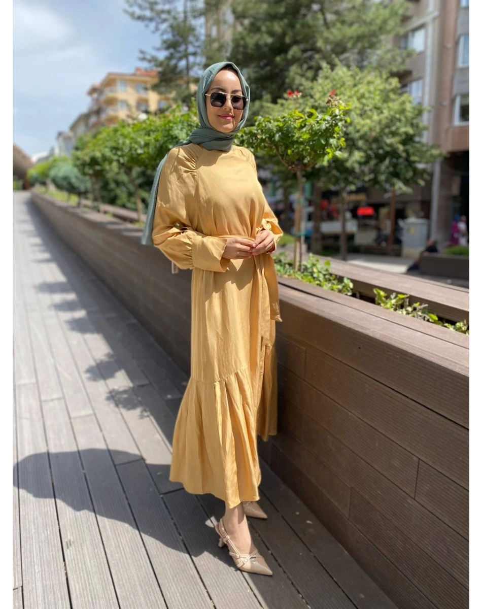 Venöve 24SSEL0032 Bej Wroll Elbise