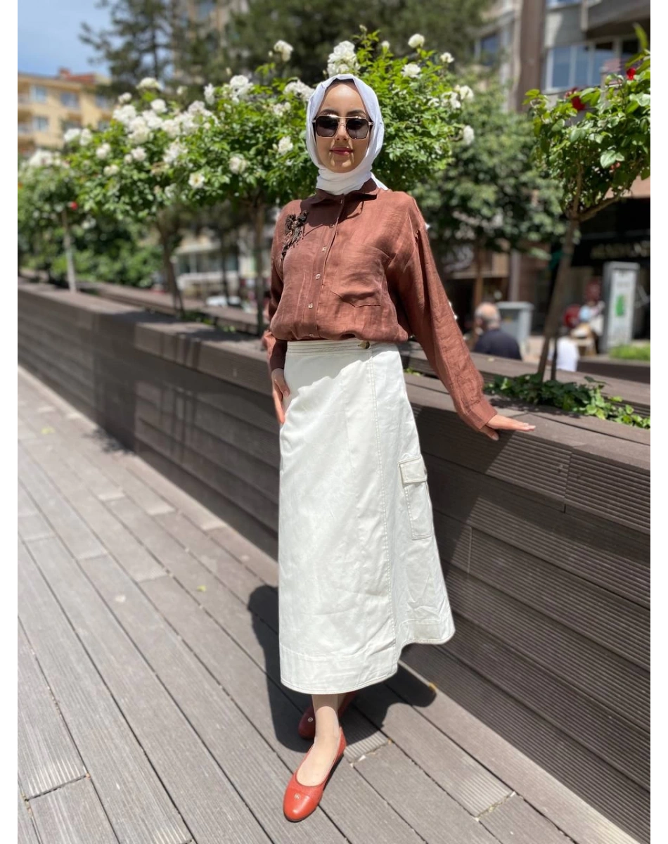 Venöve 24SSETE0009 Ekru Halles Etek