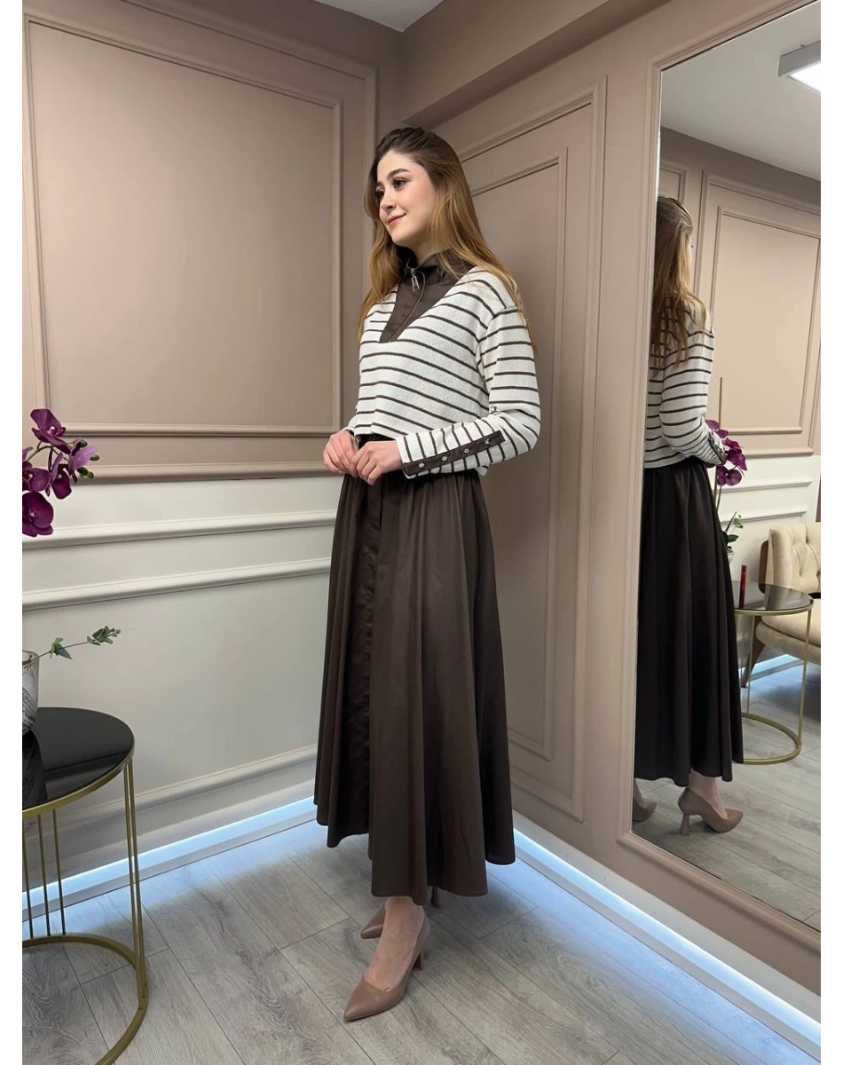 Venöve 25SSELB0001 Kahverengi İnna Elbise