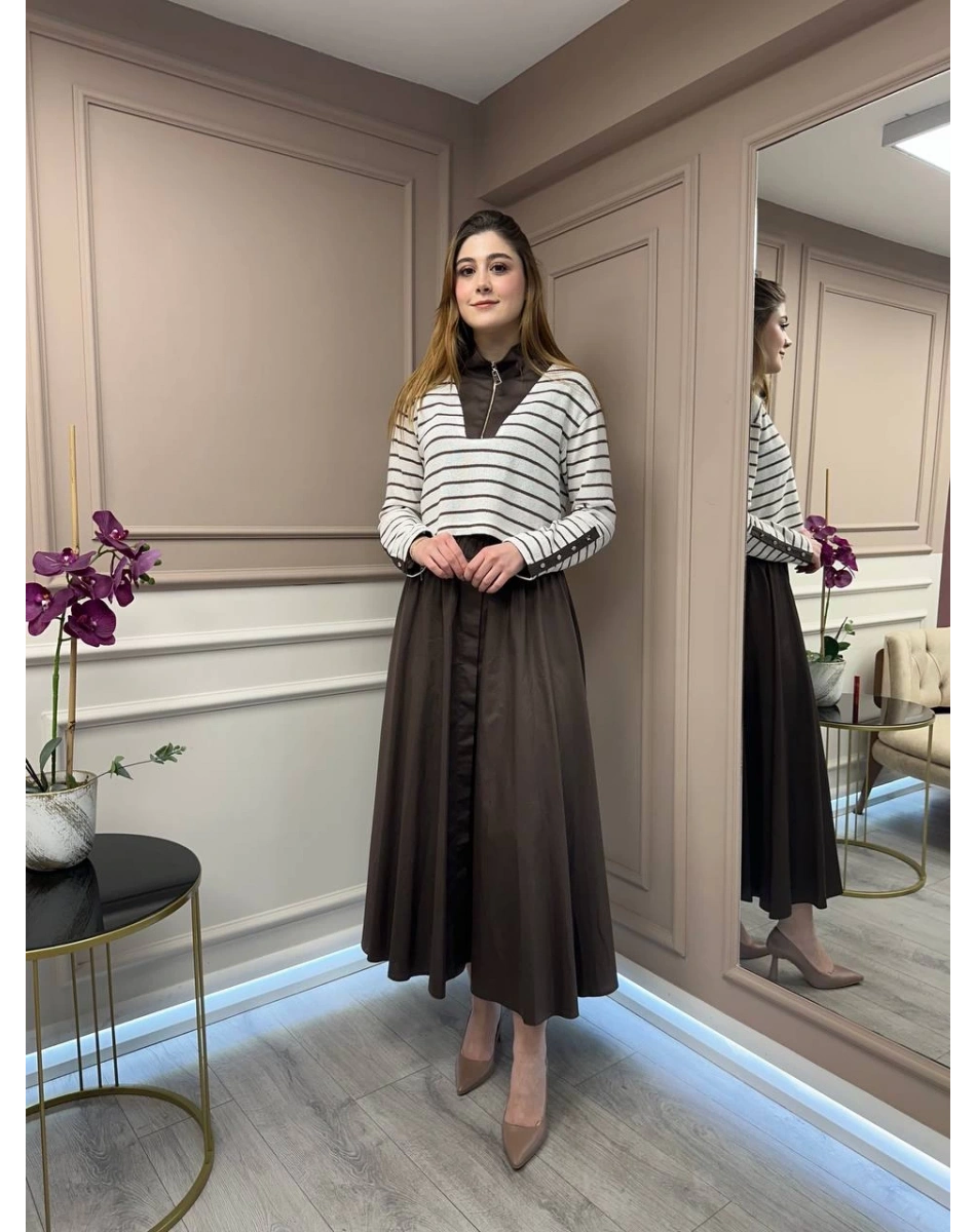 Venöve 25SSELB0001 Kahverengi İnna Elbise