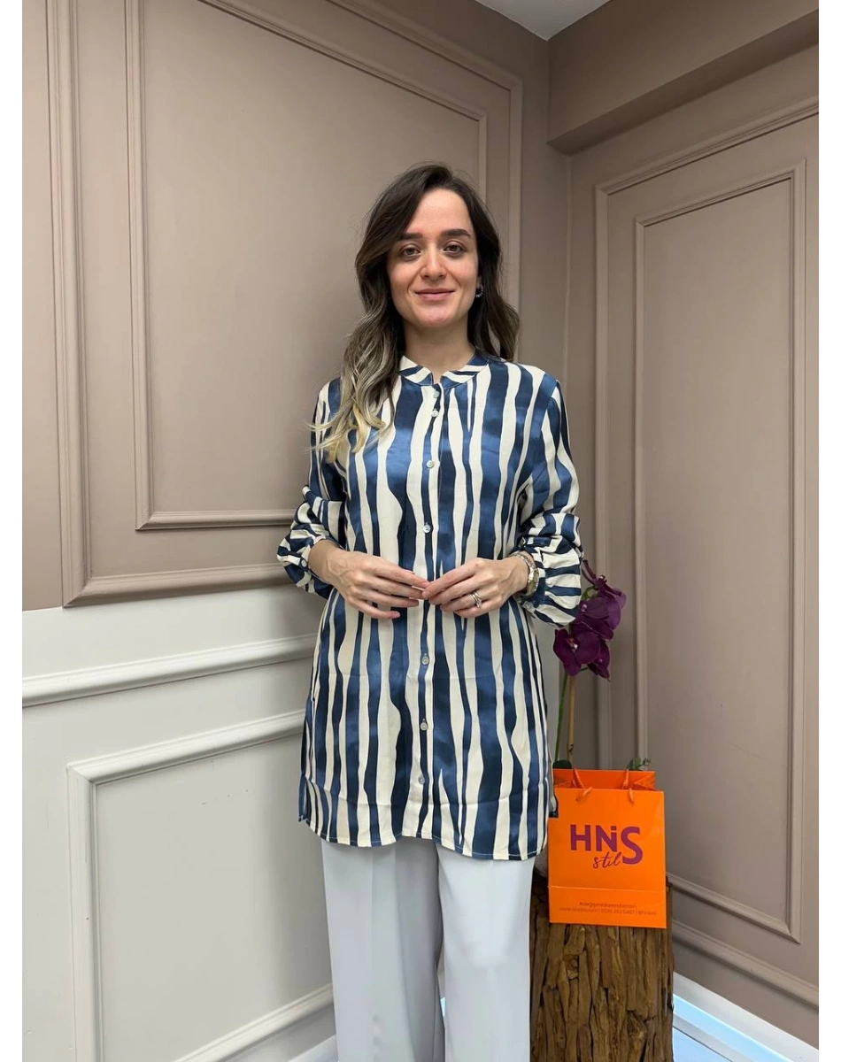 Venöve 25SSGOM0003 Mavi Flora Gömlek