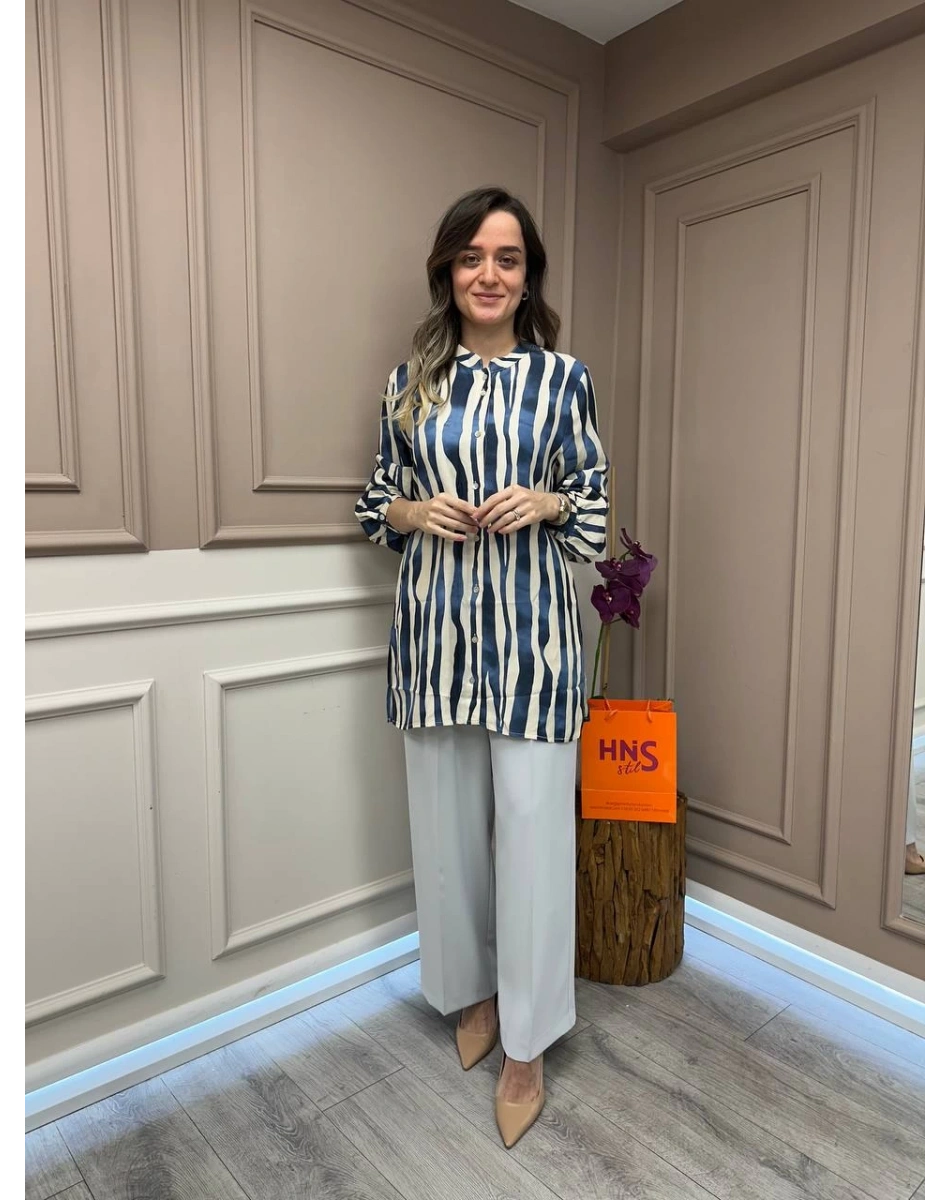 Venöve 25SSGOM0003 Mavi Flora Gömlek