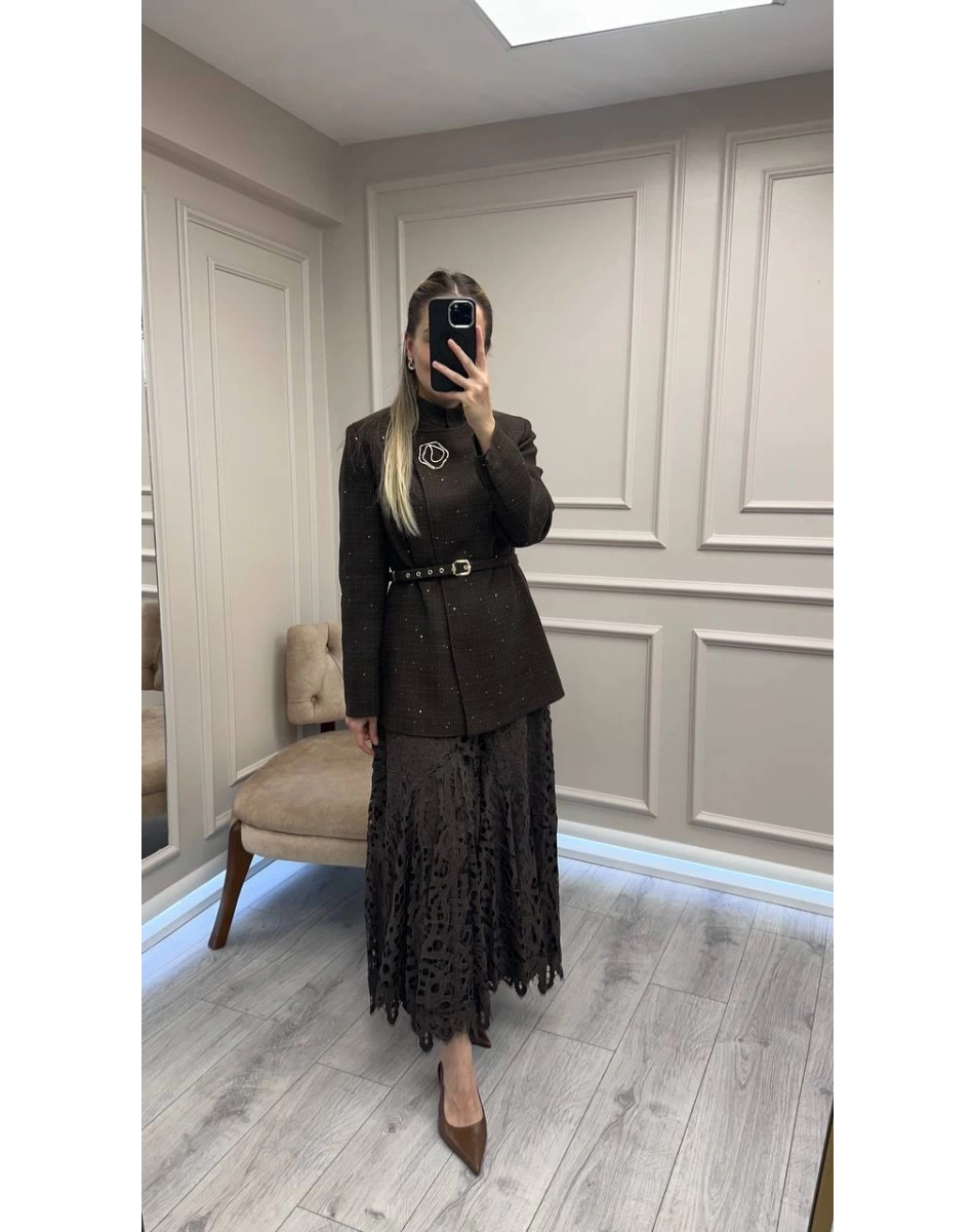 Venöve 26FWCEK0009 Kahverengi Glen Ceket