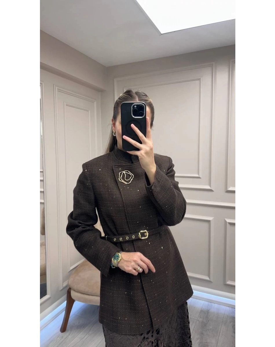 Venöve 26FWCEK0009 Kahverengi Glen Ceket