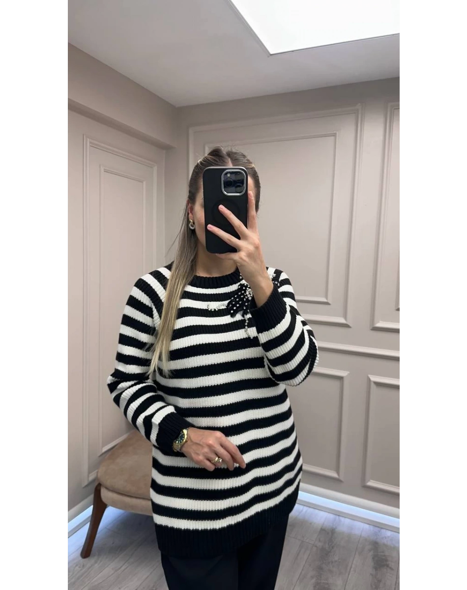 Venöve 26FWTRI0005 Siyah Çizgili Isco Triko