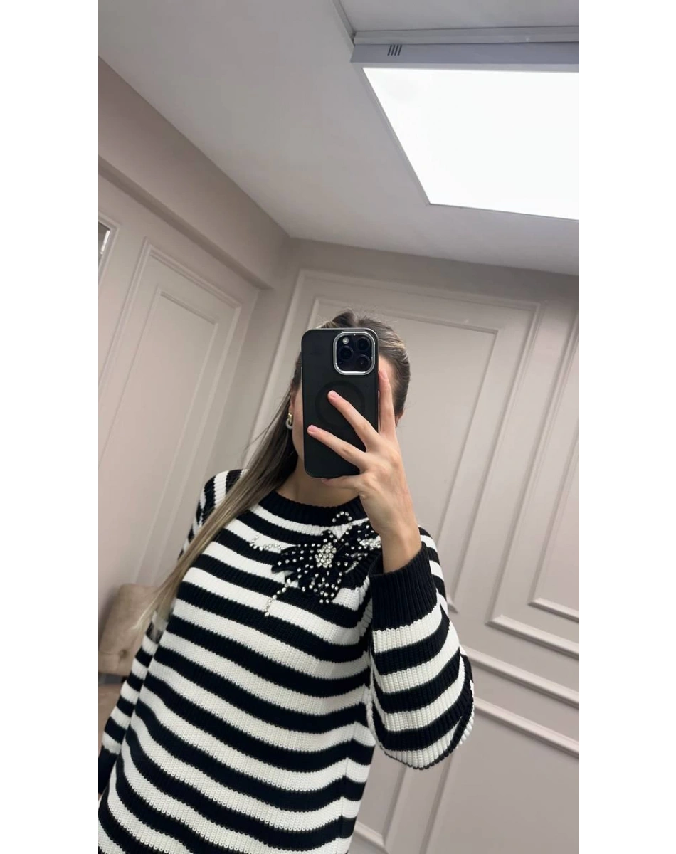 Venöve 26FWTRI0005 Siyah Çizgili Isco Triko