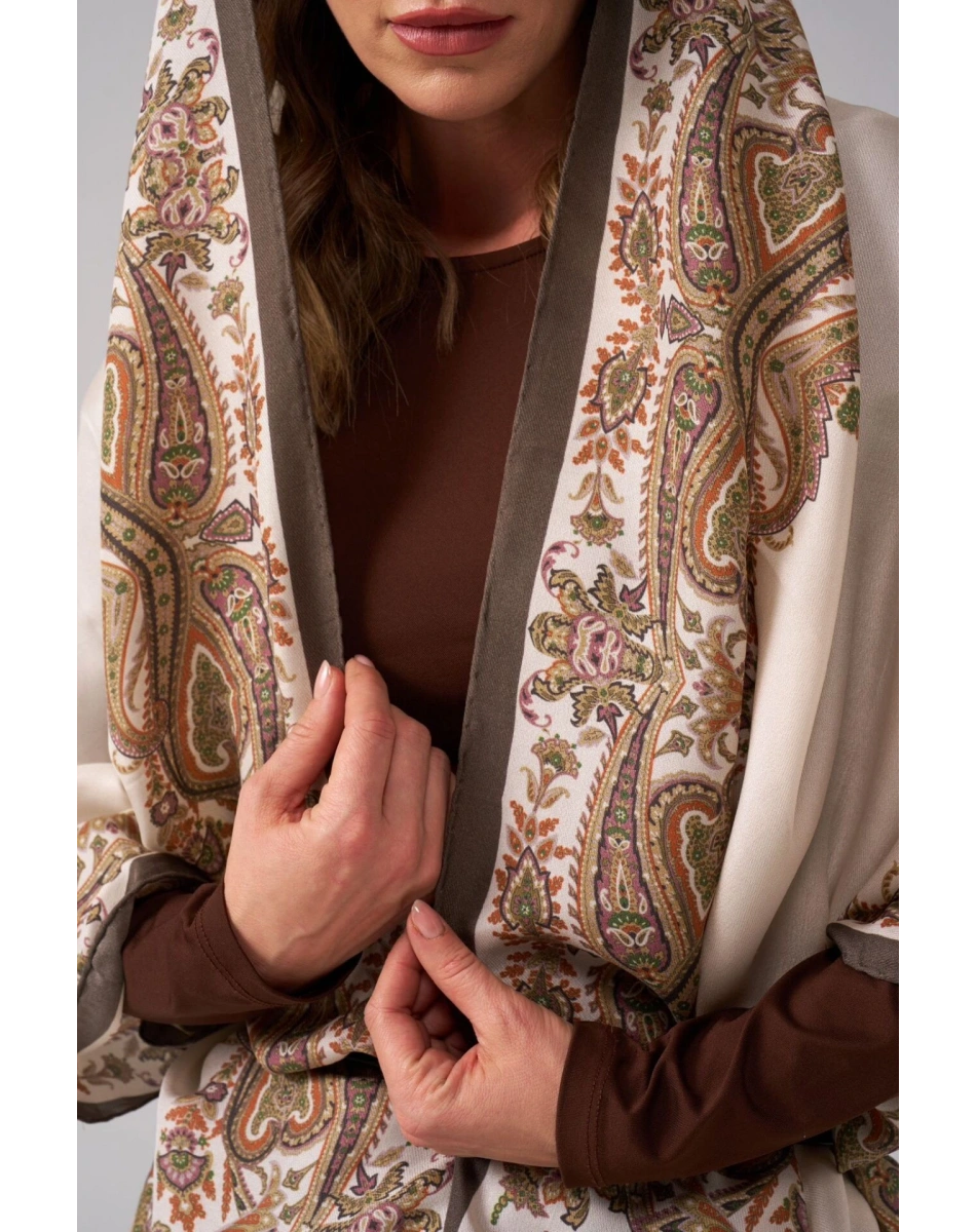 Wennora EleganceBlend Kahve Çerçevesi Etnik Desenli Şal