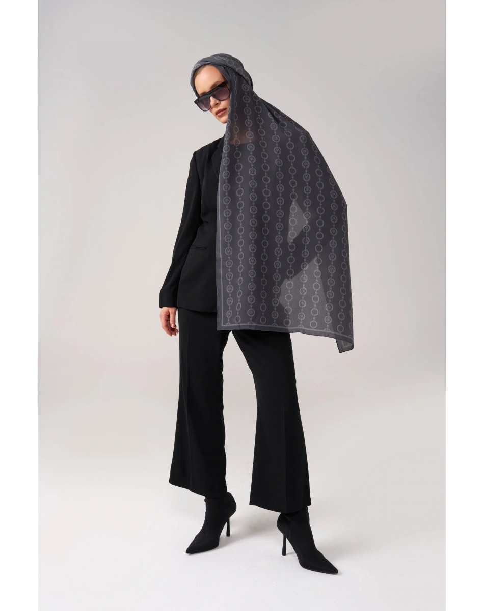 Wennora RoyalShine Antrasit Halka Zincir Desen Şal