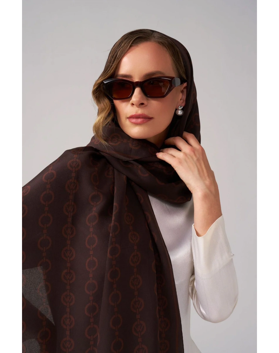 Wennora RoyalShine Kahve Halka Zincir Desen Şal