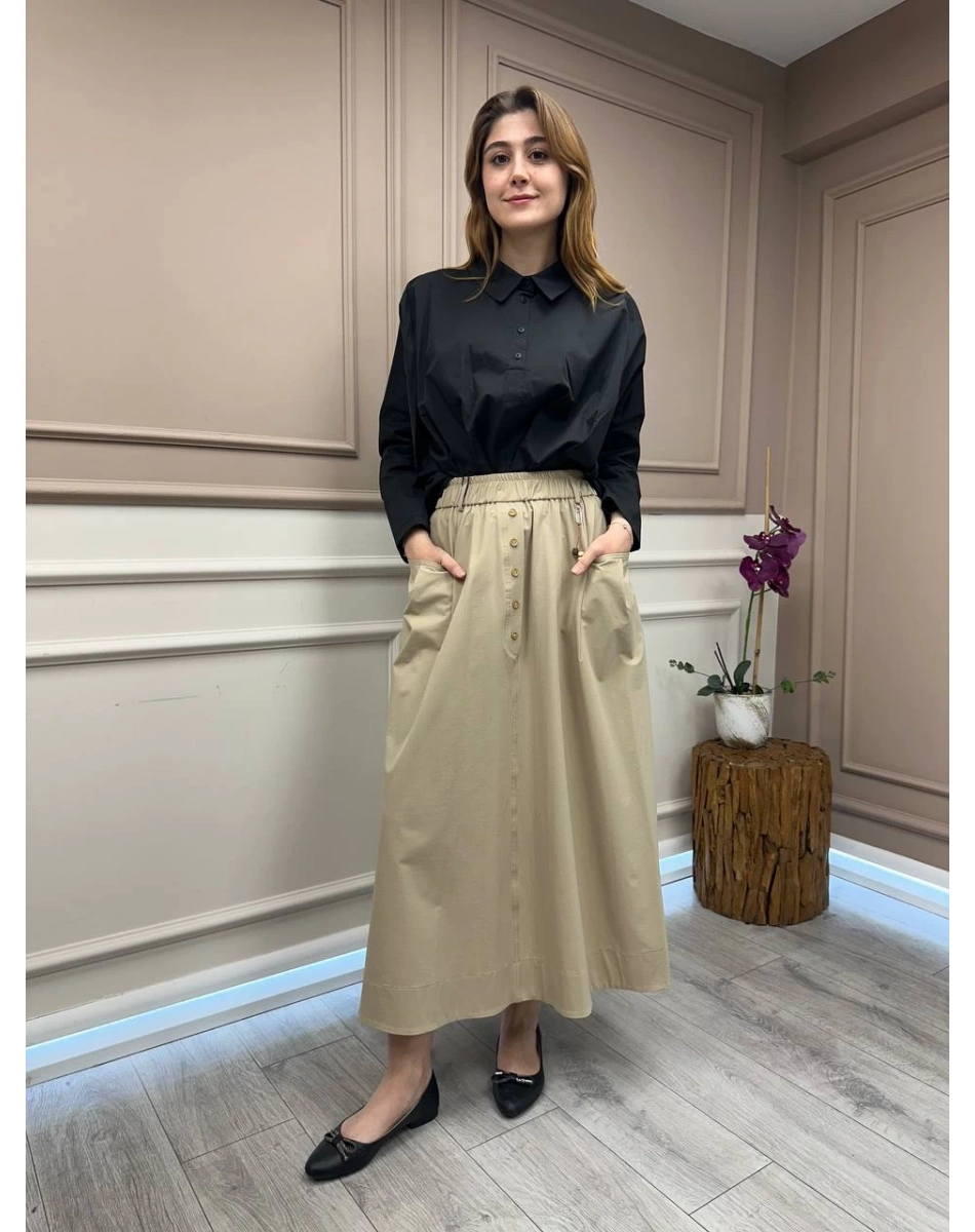 Yusuf Özdemir 1565 Camel Düğme Ve Cep Detaylı Etek