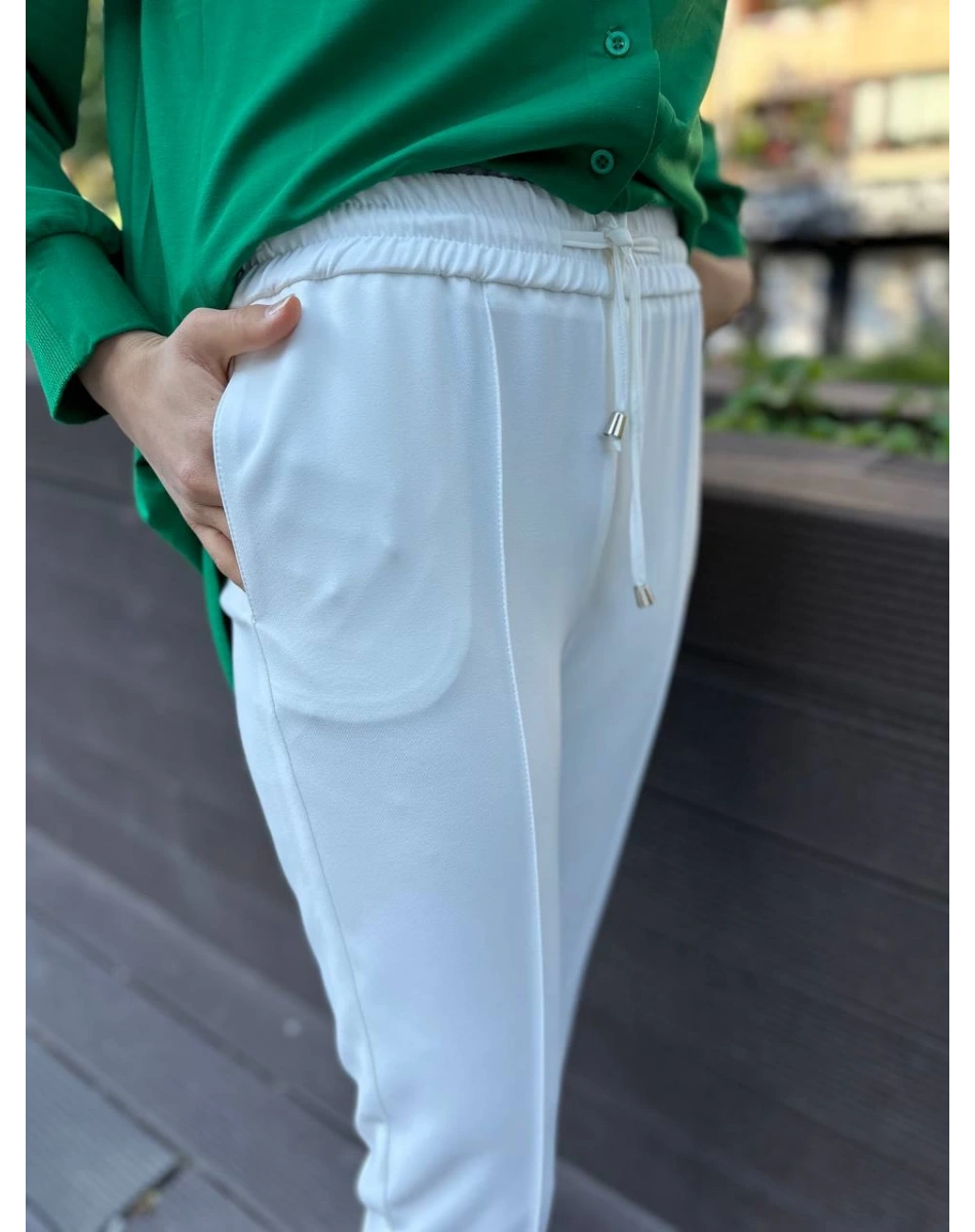 Yusuf Özdemir 23Y1360 Beyaz Belden Bağlamalı Kumaş Pantolon