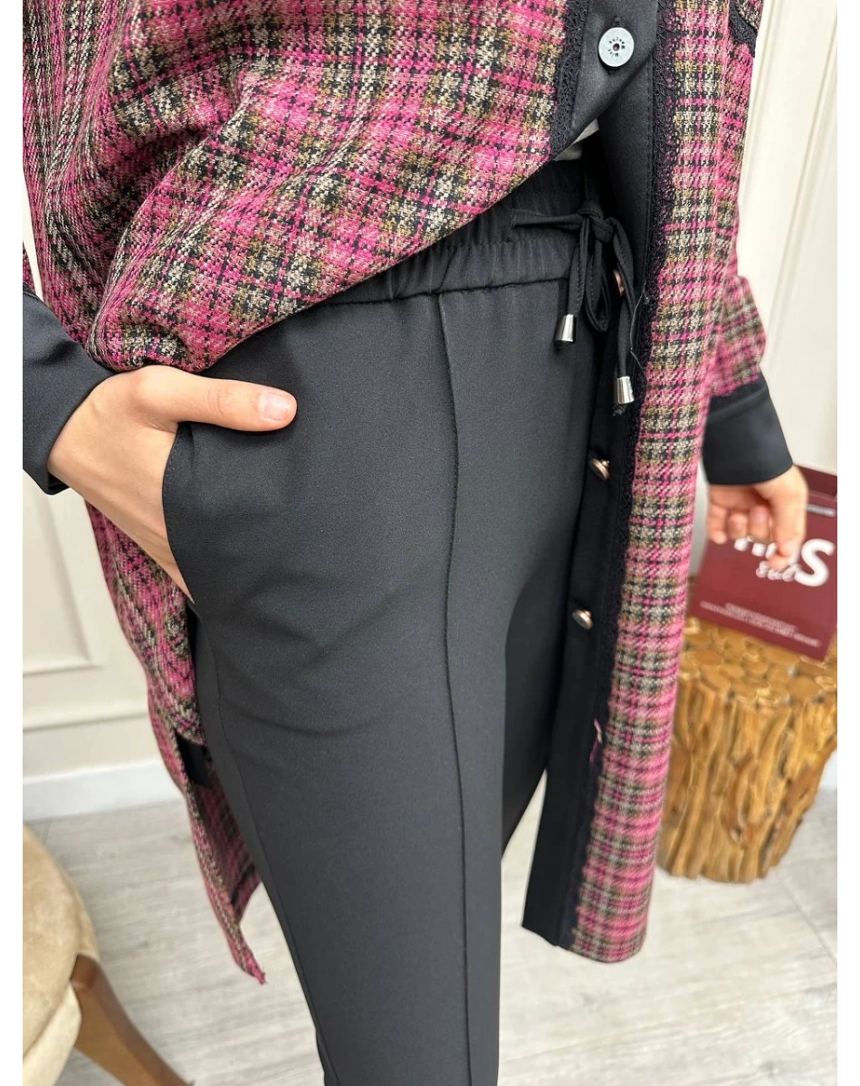 Yusuf Özdemir 23Y1360 Siyah Belden Bağlamalı Kumaş Pantolon