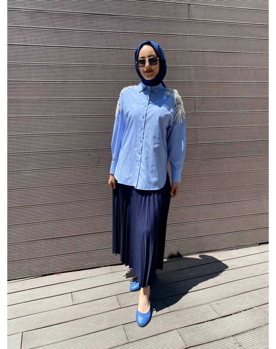 Yusuf Özdemir 24K1457 Lacivert Beli Lastikli Pilise Etek