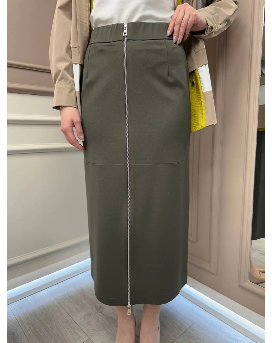 Yusuf Özdemir 24K1491 Haki Önden Fermuarlı Etek