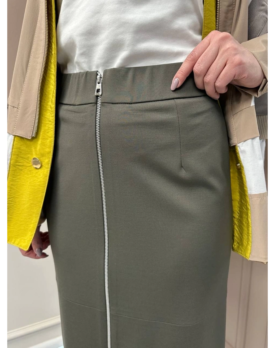 Yusuf Özdemir 24K1491 Haki Önden Fermuarlı Etek