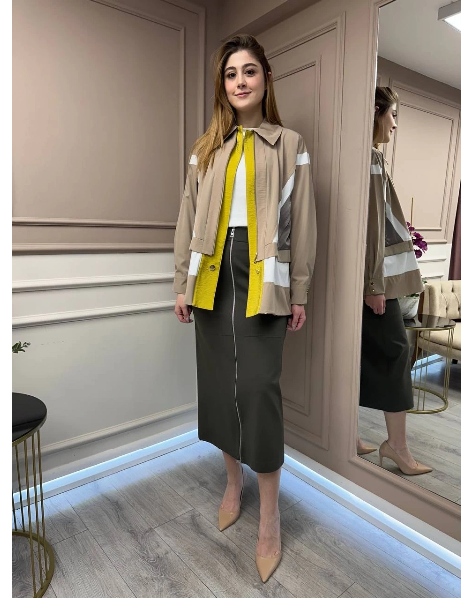 Yusuf Özdemir 24K1491 Haki Önden Fermuarlı Etek